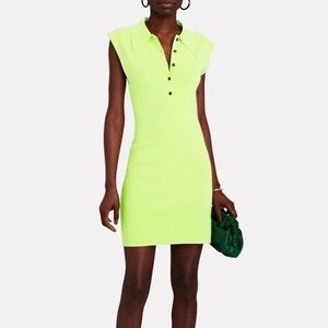 A.L.C- Lime Green Sleeveless Collared Button Down Taylor Knit Bodycon Mini Dress